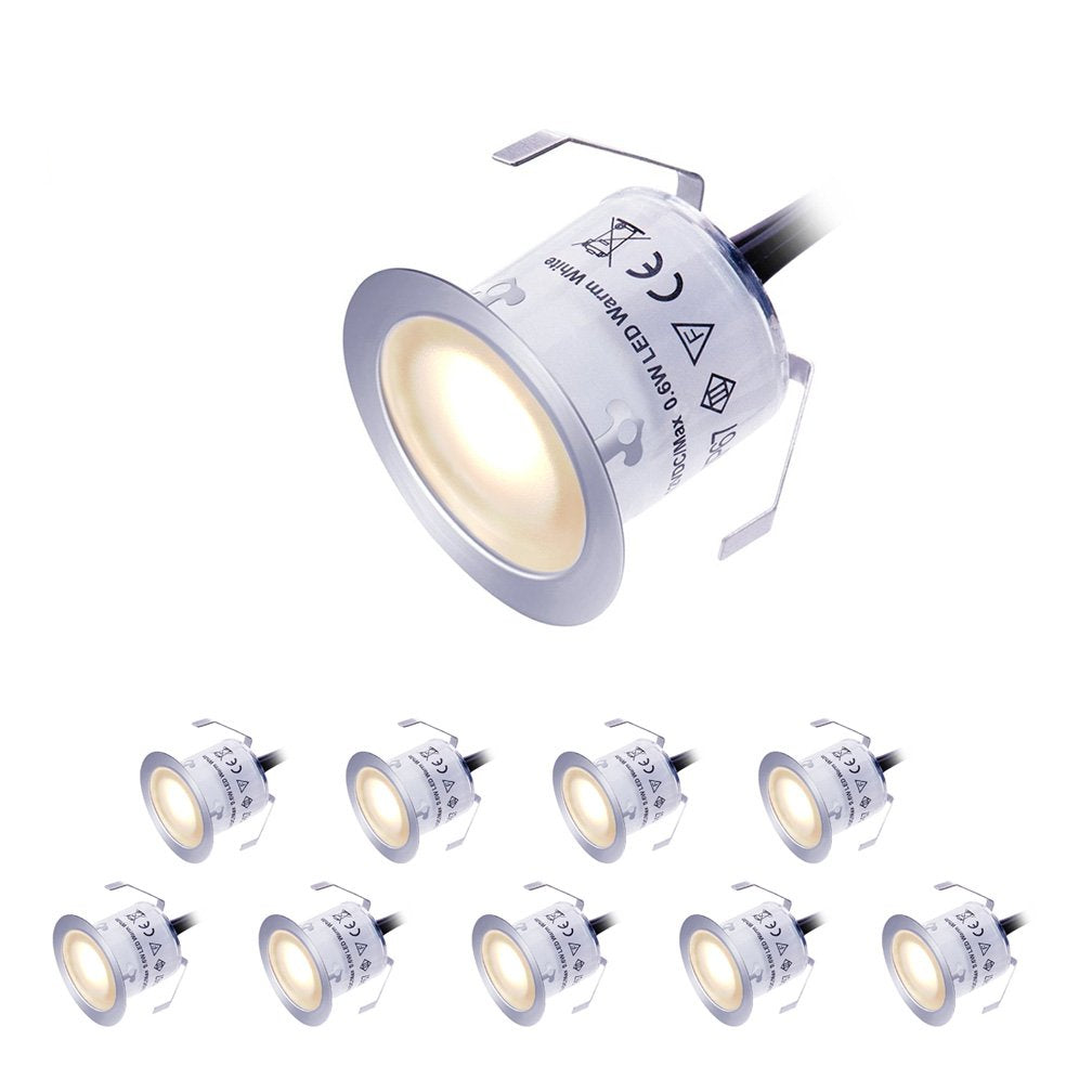 LED Deck Lights Kit 12V Low Voltage Waterproof IP67 Warm White Recessed Deck Lighting In Ground Light for Step Stair