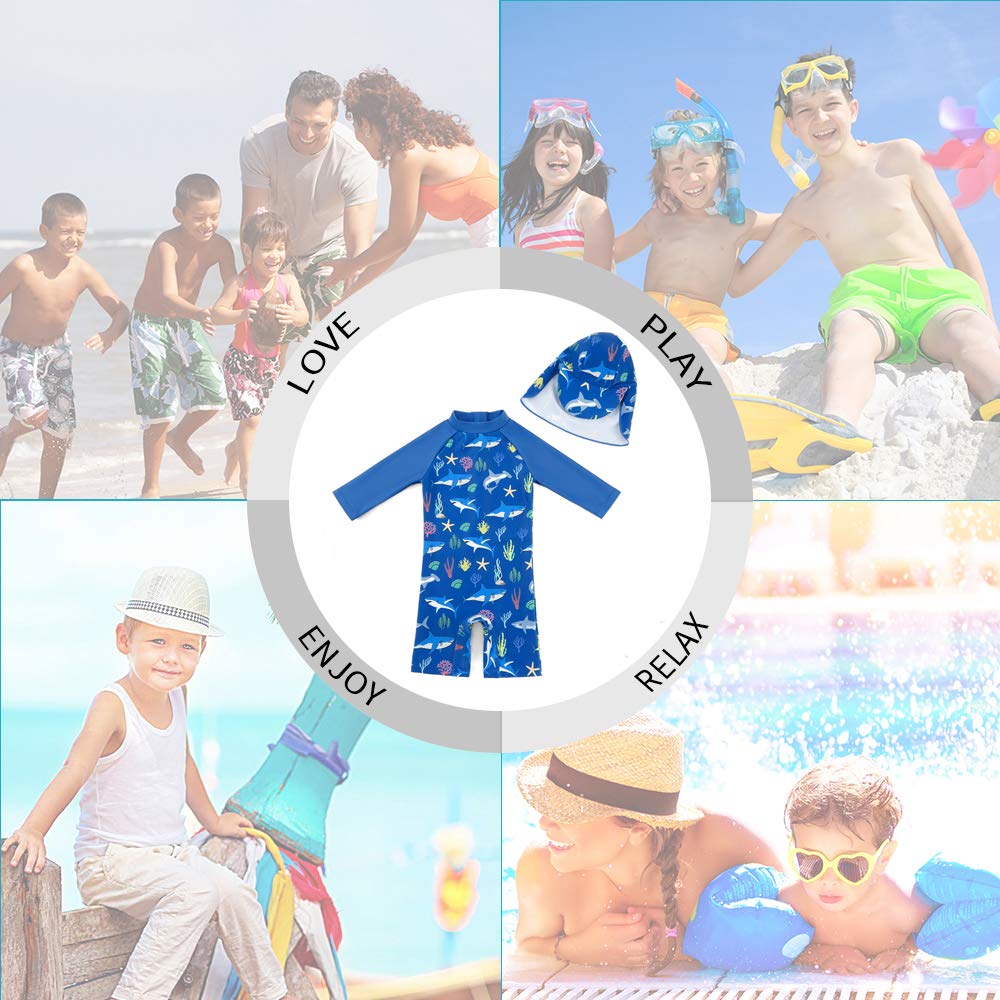 Baby/Toddler Boy Swimsuit One Piece Zip Swimwear Sunsuits with Sun Hat UPF 50+ Sun Protection Infant Boy Swimsuit