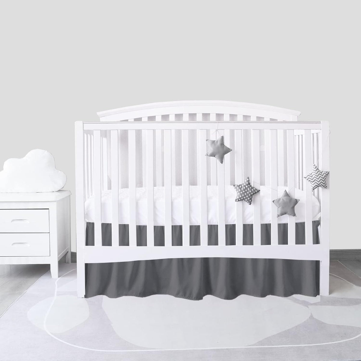 Dark Grey Crib Bed Skirt 14" Drop, Fits 28" x 52", Dust Ruffle