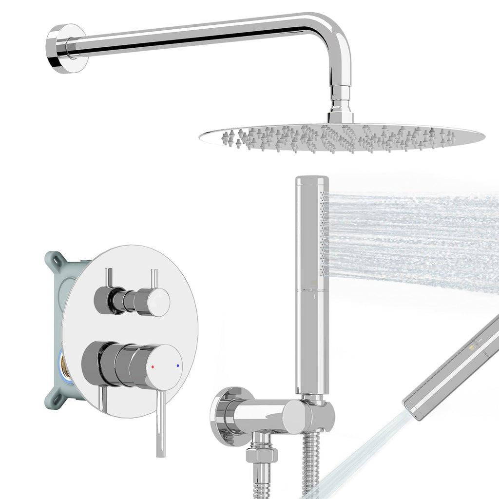 Shower System with 10 Inch Round Rain Shower Head and Handheld Wall Mounted, High Pressure Rainfall Shower Faucet