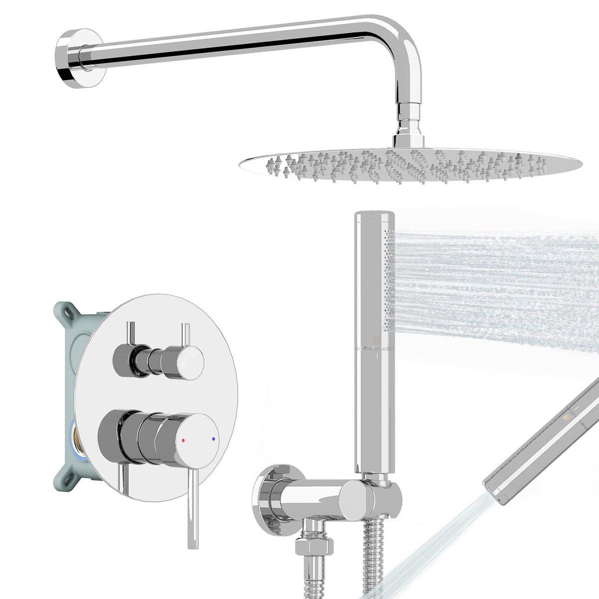 Shower System with 10 Inch Round Rain Shower Head and Handheld Wall Mounted, High Pressure Rainfall Shower Faucet