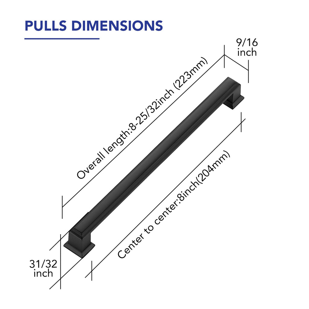 Matte Black Cabinet Pulls, 8 Inch (204mm), 20 Pack