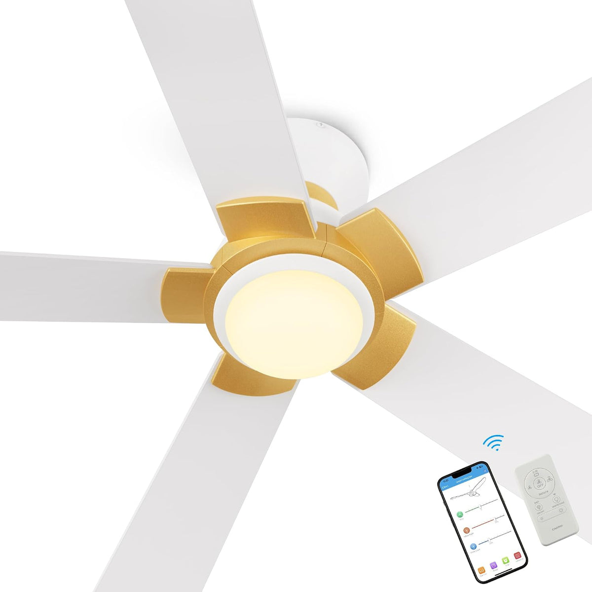 52 Inch Smart Ceiling Fan with Light and Remote, Flush Mount Modern Ceiling Fan with lights
