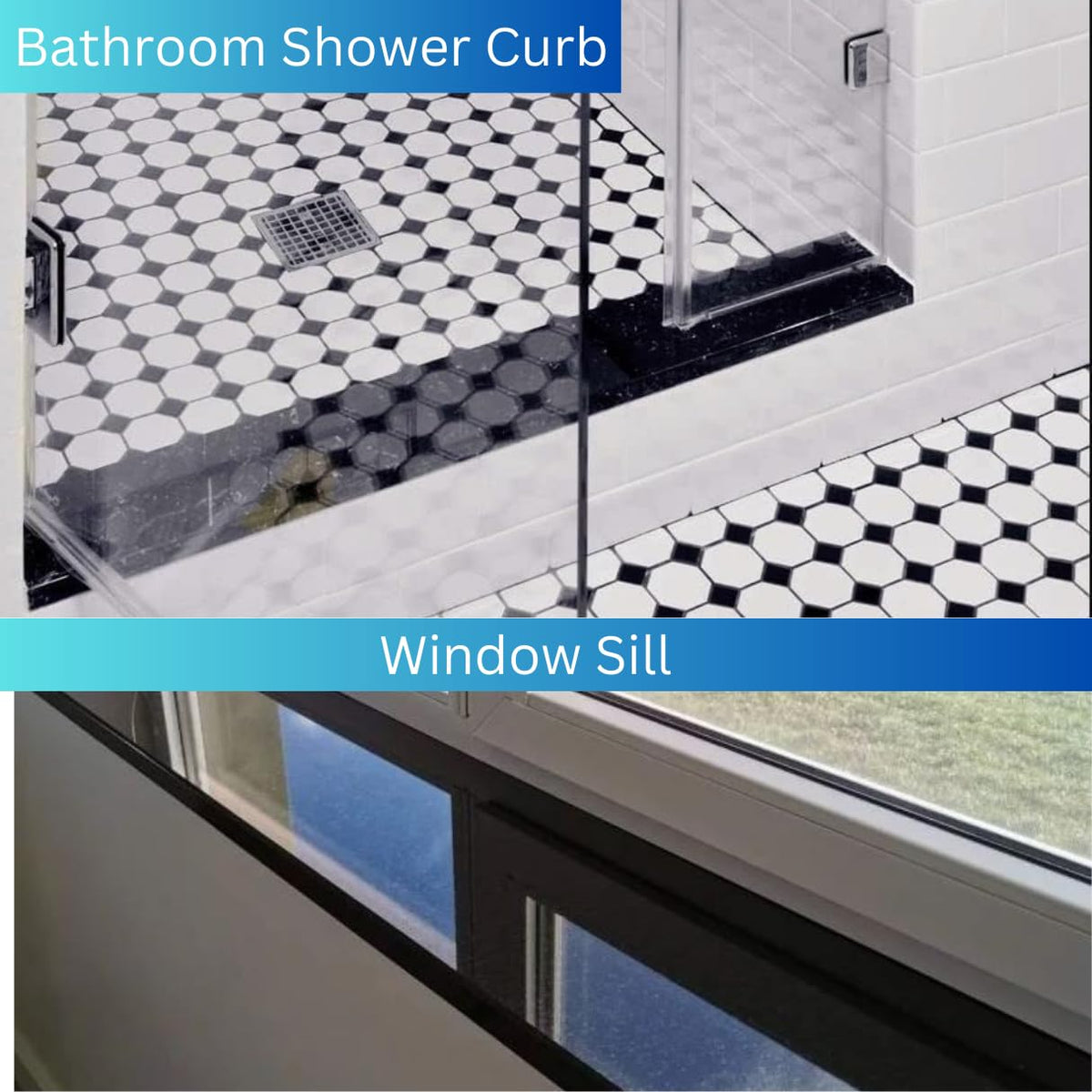 Shower Curb Threshold Absolute Black Granite Tile (Marble Saddle) Polished, Maintenance Free, Stain Resistant Also