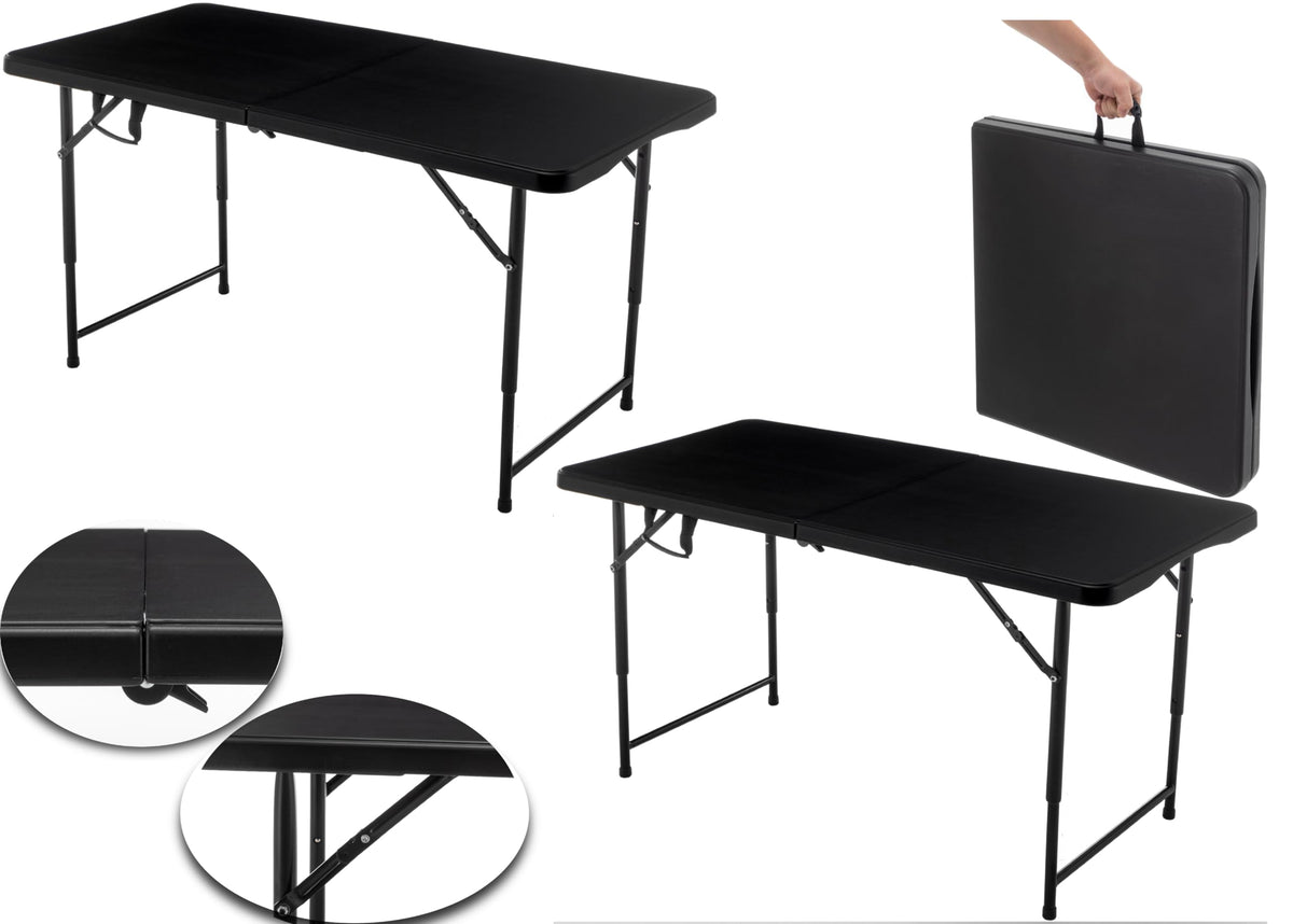 Set of 2, Fold-in-Half Folding Utility Table 4Feet Lightweight Height Adjustable Portable Carrying Handle Indoor