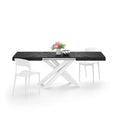 Emma 55.11(86.6) x35.4 in, Extendable Dining Table, Concrete Effect, Black with White Crossed Legs, Made in Italy