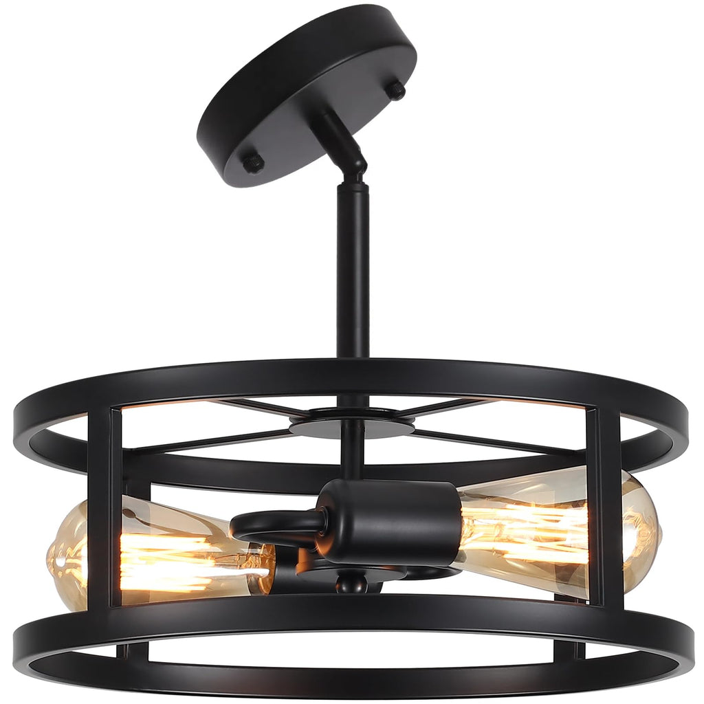 Industrial Black Semi Flush Mount Ceiling Light, Farmhouse Kitchen Lighting, Sloped Ceilings Lights Fixtures Hallway