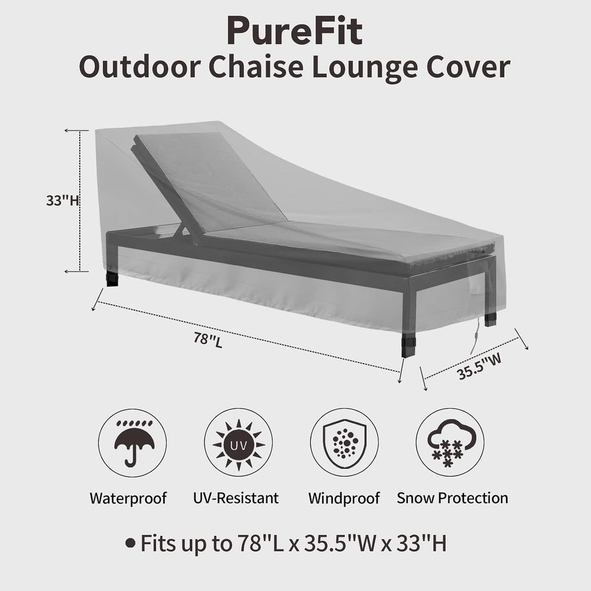 Patio Chaise Lounge Cover Outdoor Lounge Chair Covers Waterproof | Heavy Duty Lawn Pool Furniture Covers, UV
