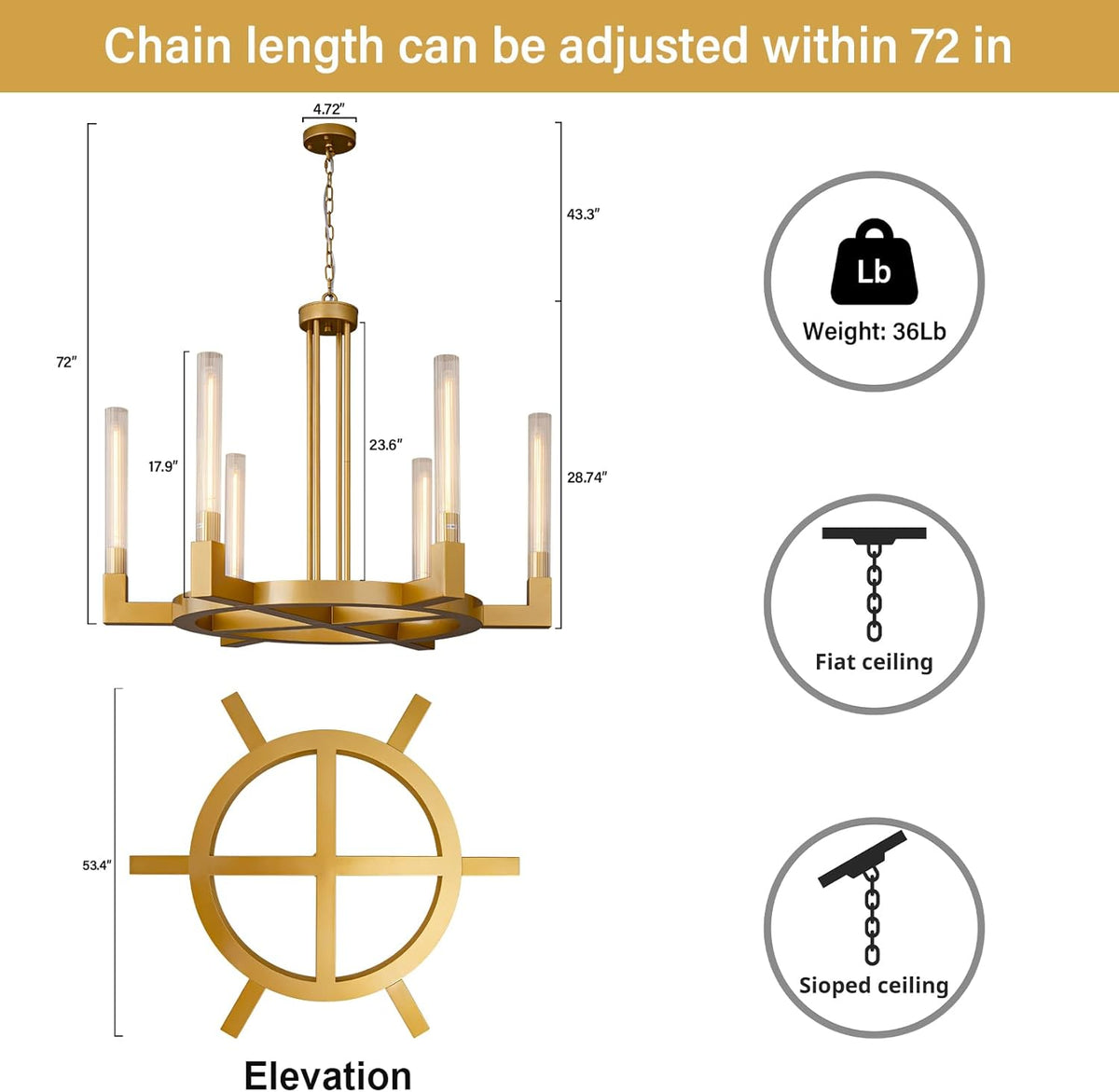 Inspired Cannele Style Farmhouse Chandelier with Glass Tube, Gold 6-Lights Wagon Wheel Chandeliers,Gold sconces Wall Lighting, 19" Knurling Brass Wall Sconces Set of Two