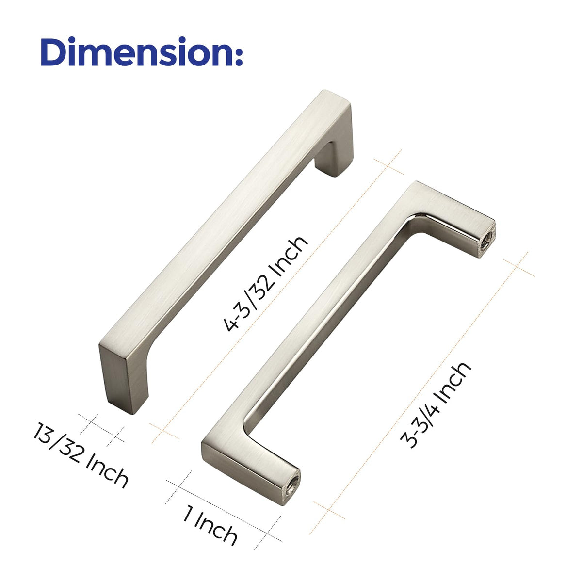 Brushed Nickel Cabinet Handles Square Pulls, 3-3/4 Inch, 25 Pack