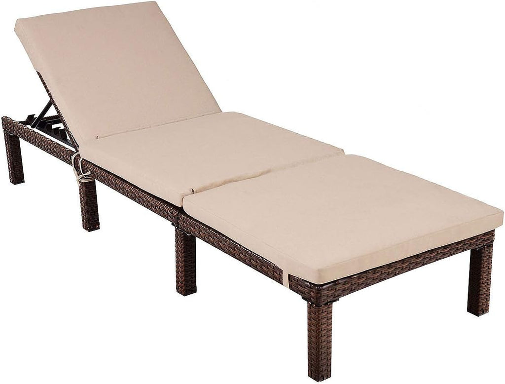 Rattan Wicker Chaise Lounge Chair, Outdoor Patio Lounger Recliner Chair w/Adjustable Backrest
