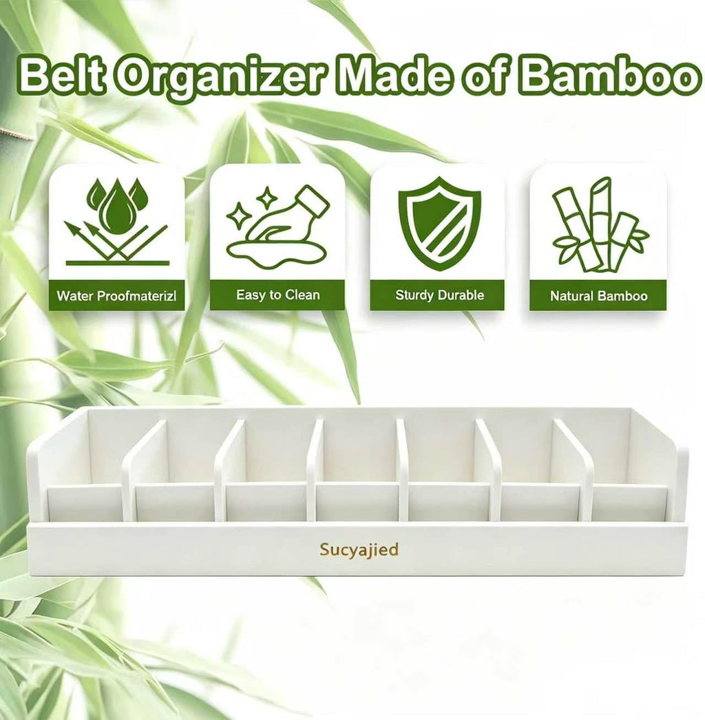 Belt Organizer, 7 Compartments Belt Organizer for Closet and Drawer, Bamboo Tie and Belt Storage Case, Belt Holder