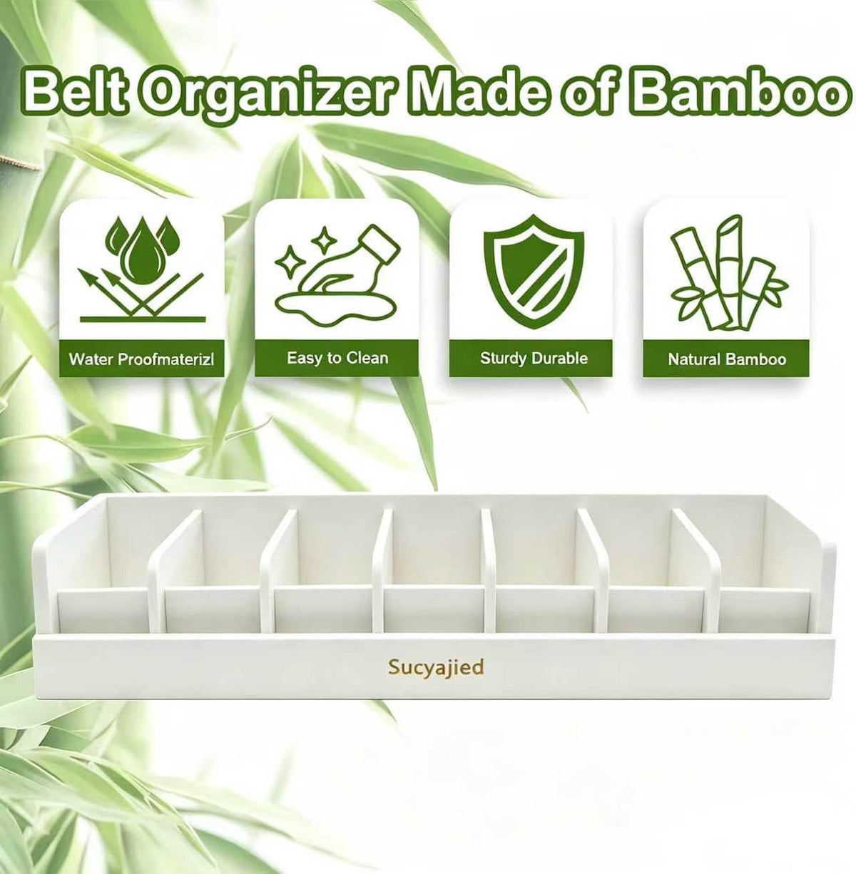 Belt Organizer, 7 Compartments Belt Organizer for Closet and Drawer, Bamboo Tie and Belt Storage Case, Belt Holder