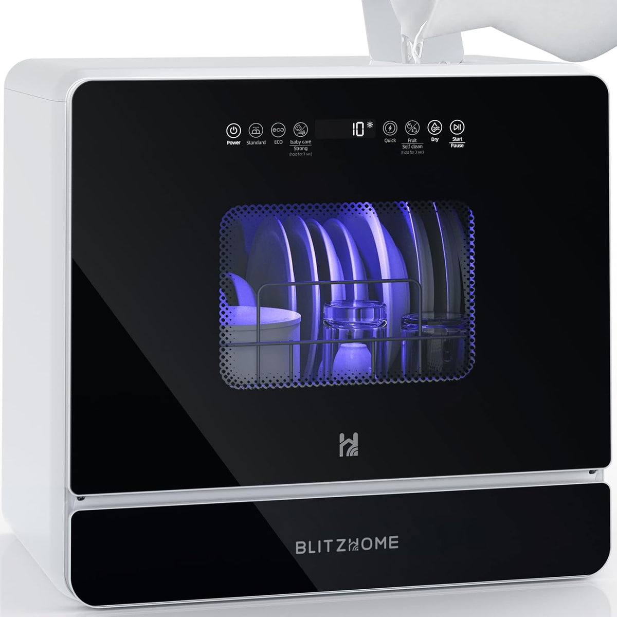 Countertop Portable Dishwasher, 9 Programs, 167℉ High-Temp, 360° 3 Spray, 24H Timing, Hot Air Drying, Air Refresh