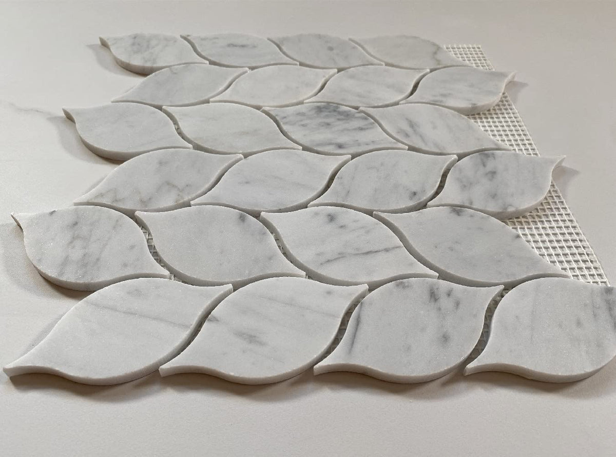 Carrara White Marble Leaf Shape Medi Mosaic Tile Honed Kitchen Bath Wall Floor Backsplash Shower (1 Sheet)