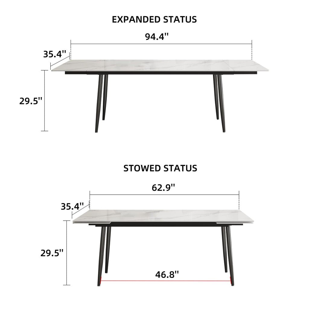 Extendable Dining Table for 6 to 10, Modern Sintered Stone Table