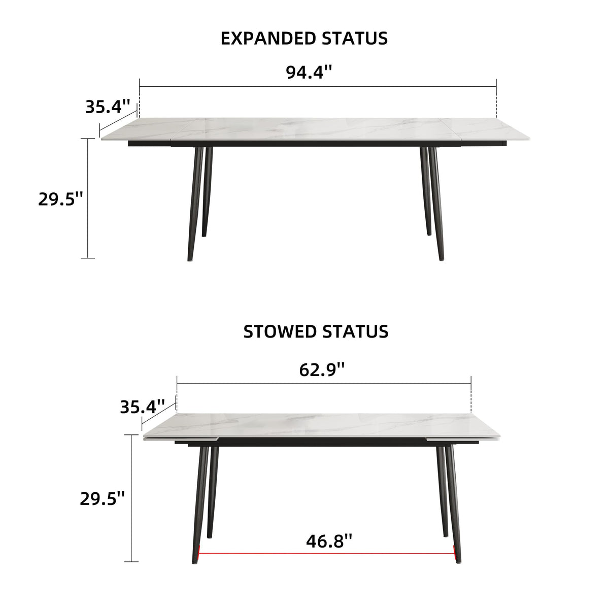 Extendable Dining Table for 6 to 10, Modern Sintered Stone Table
