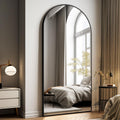 Oversized Full-Body Mirror, 76" x 34" Arched Full-Length Mirror, Black Metal Frame, Floor Mirror, Living/Dressing