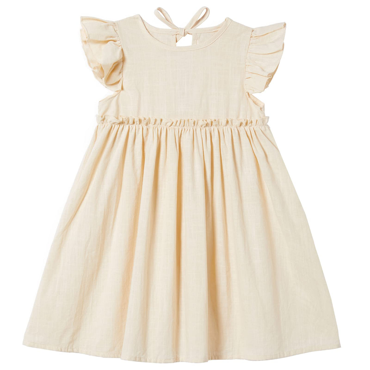 Toddler Baby Girls' Cotton-Linen Sundress with Ruffle Halter Sleeveless and Swing Dress Beige 90