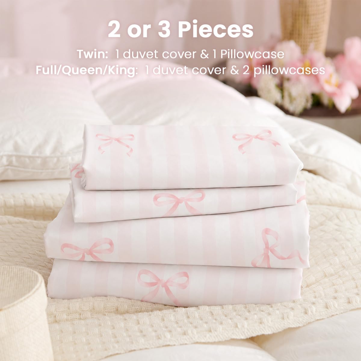 Pink Bow Striped Duvet Cover Set