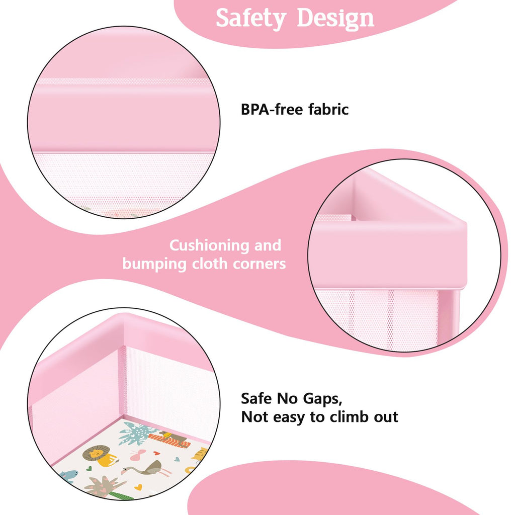 Pink Baby Playpen with Mat, 50x50 Inch Playpen with Mat Waterproof for Babies and Toddlers Play Pen for Girls Pink