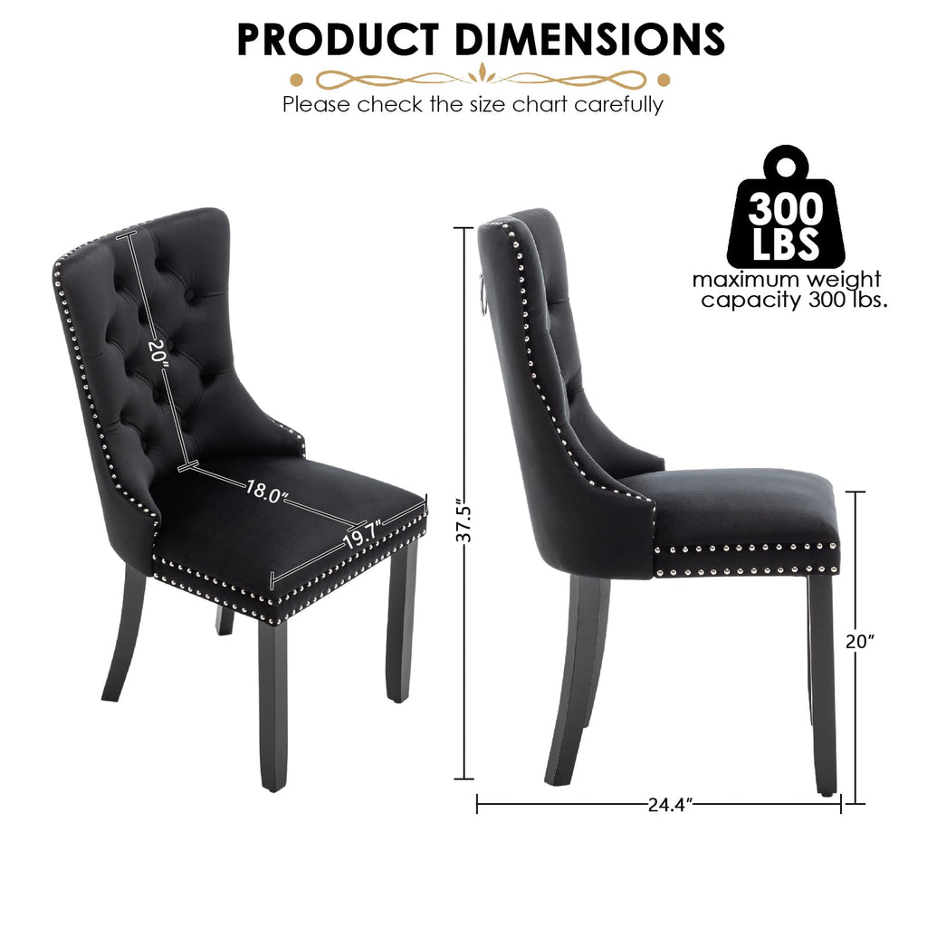 Velvet Dining Chairs, Tufted Kitchen & Dining Room Chairs, Black, Set of 4
