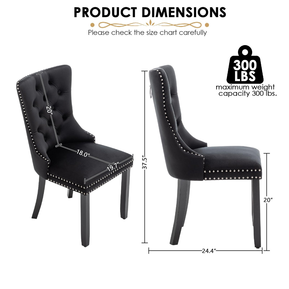 Velvet Dining Chairs, Tufted Kitchen & Dining Room Chairs, Black, Set of 4