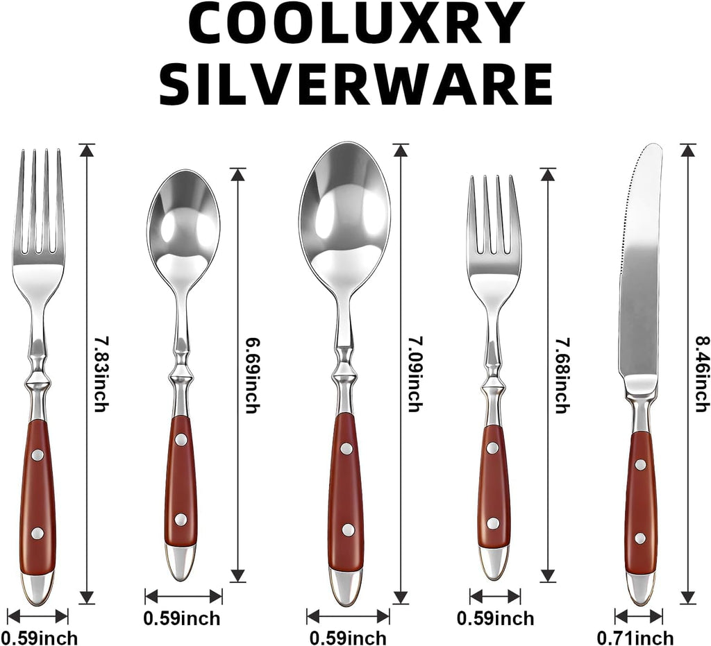 Brown Silverware Set, Flatware Set with Brown Bakelite Handle, 20pcs