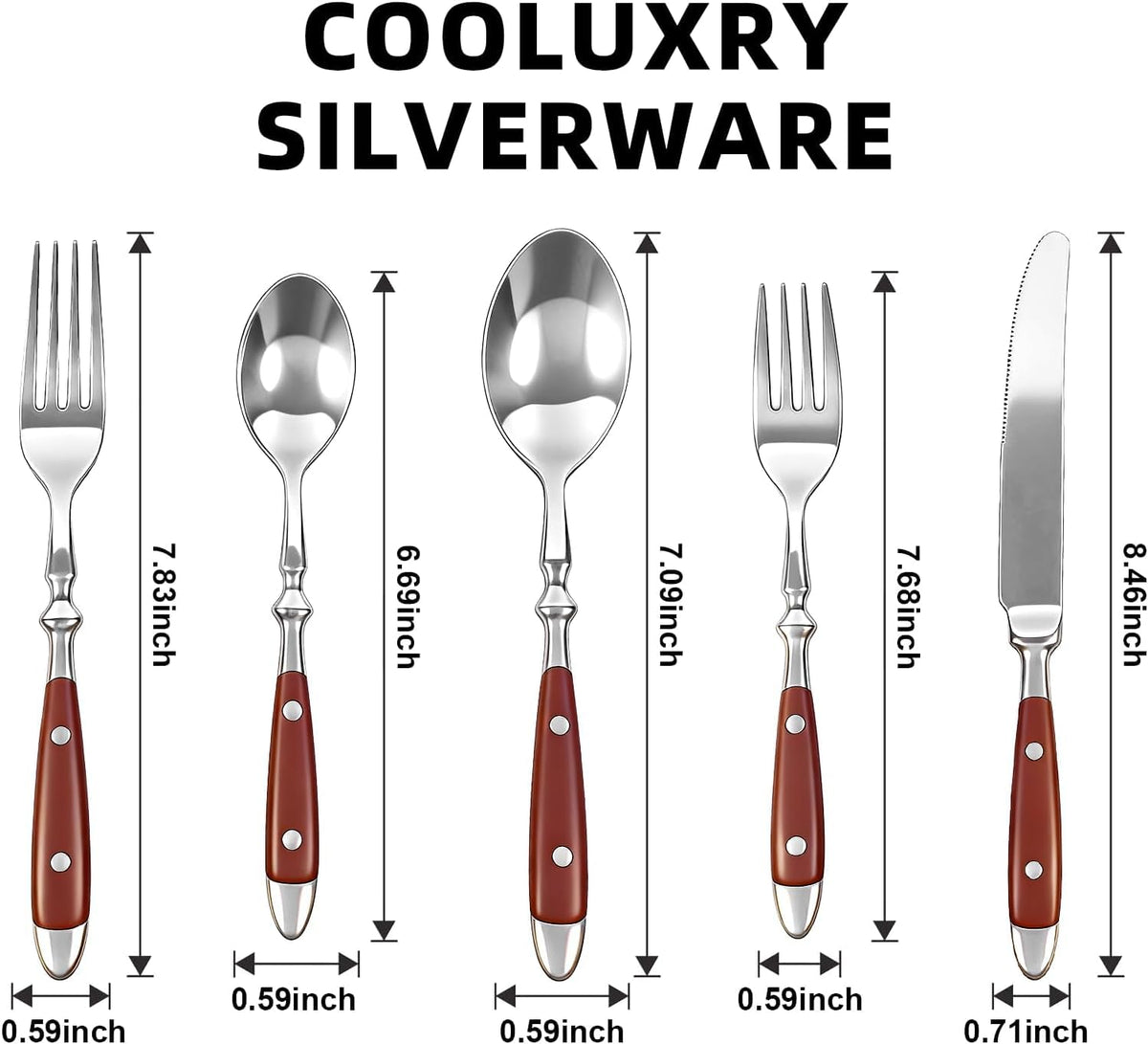 Brown Silverware Set, Flatware Set with Brown Bakelite Handle, 20pcs