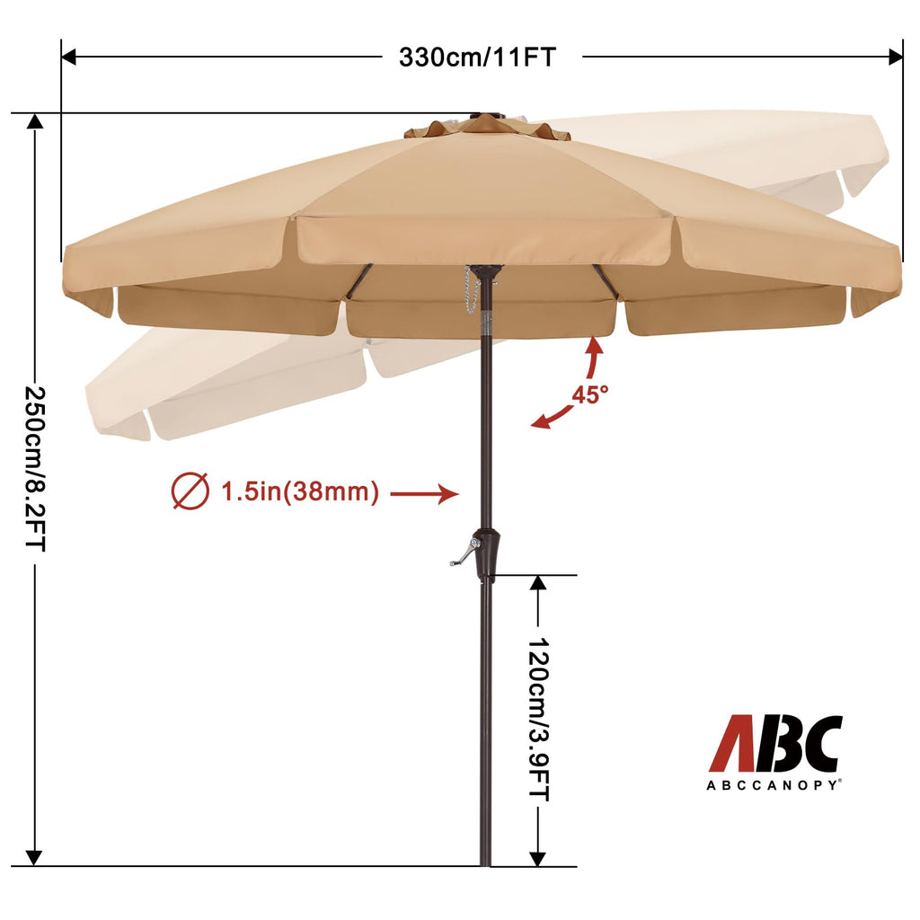 11FT Scalloped Patio Umbrella Table Market Umbrella, Khaki