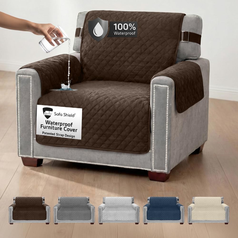 100% Waterproof Couch Cover for Dogs, Armchair, Brown