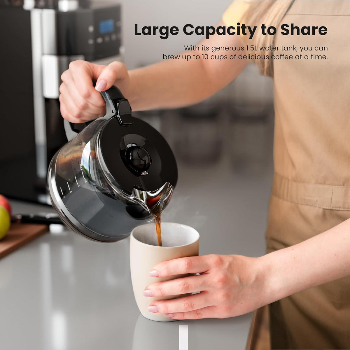 10 Cup Coffee Maker with Grinder, Grind and Brew Coffee Machine