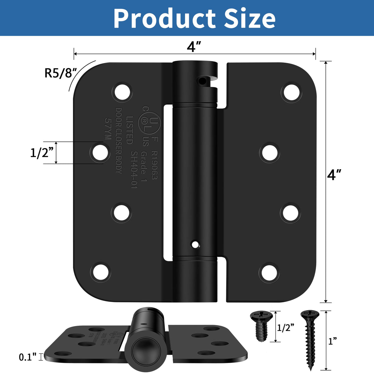 4 Inch Self Closing Door Hinges, 5/8" Radius Corners Spring Loaded Hings