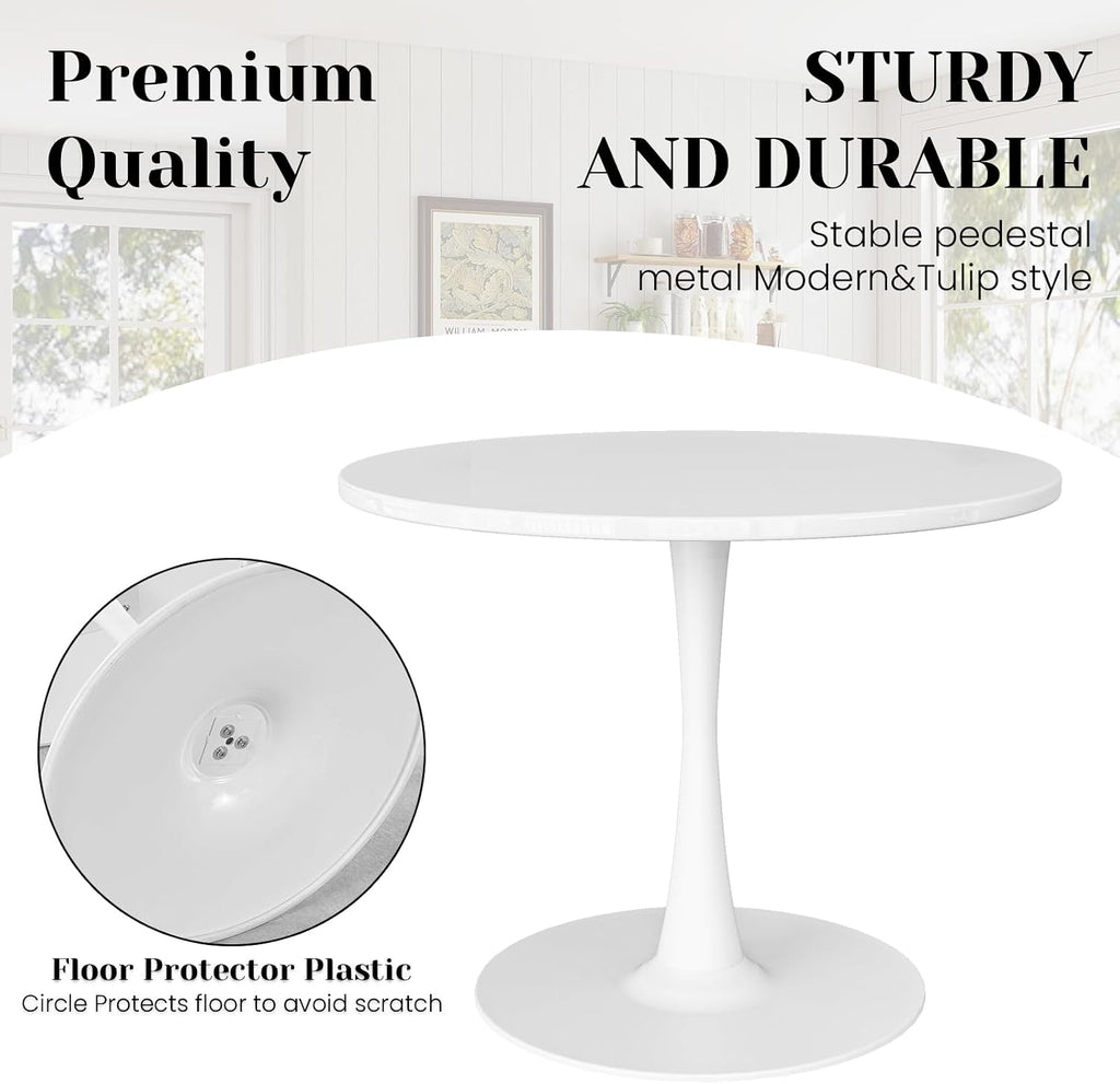 Inspired Saarinen Style Tulip Round Pedestal Dining Table — White, 39.1″ Round