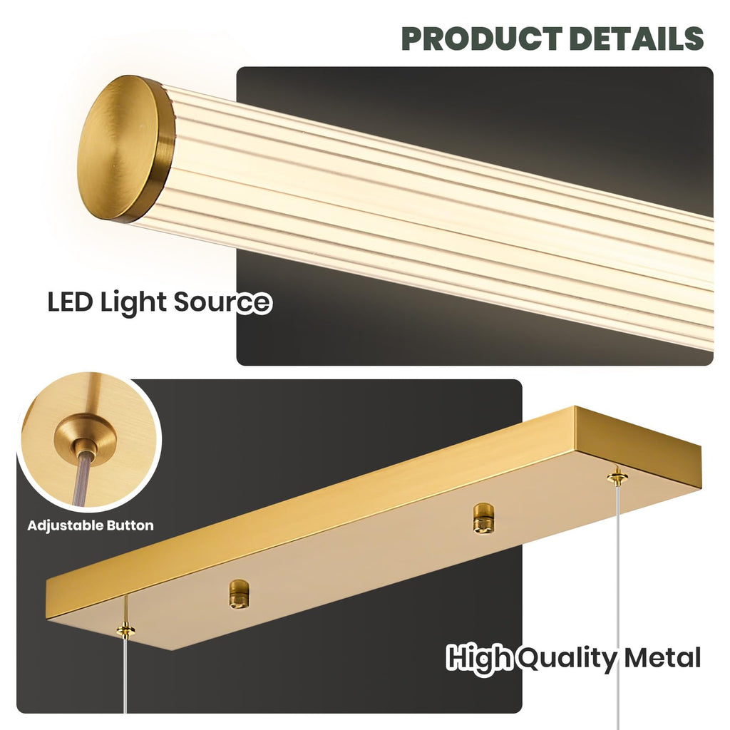 47" LED Linear Pendant Light Fixtures, Modern Dimmable Chandelier with Remote, Gold Island Lights, Bar, Pool Table