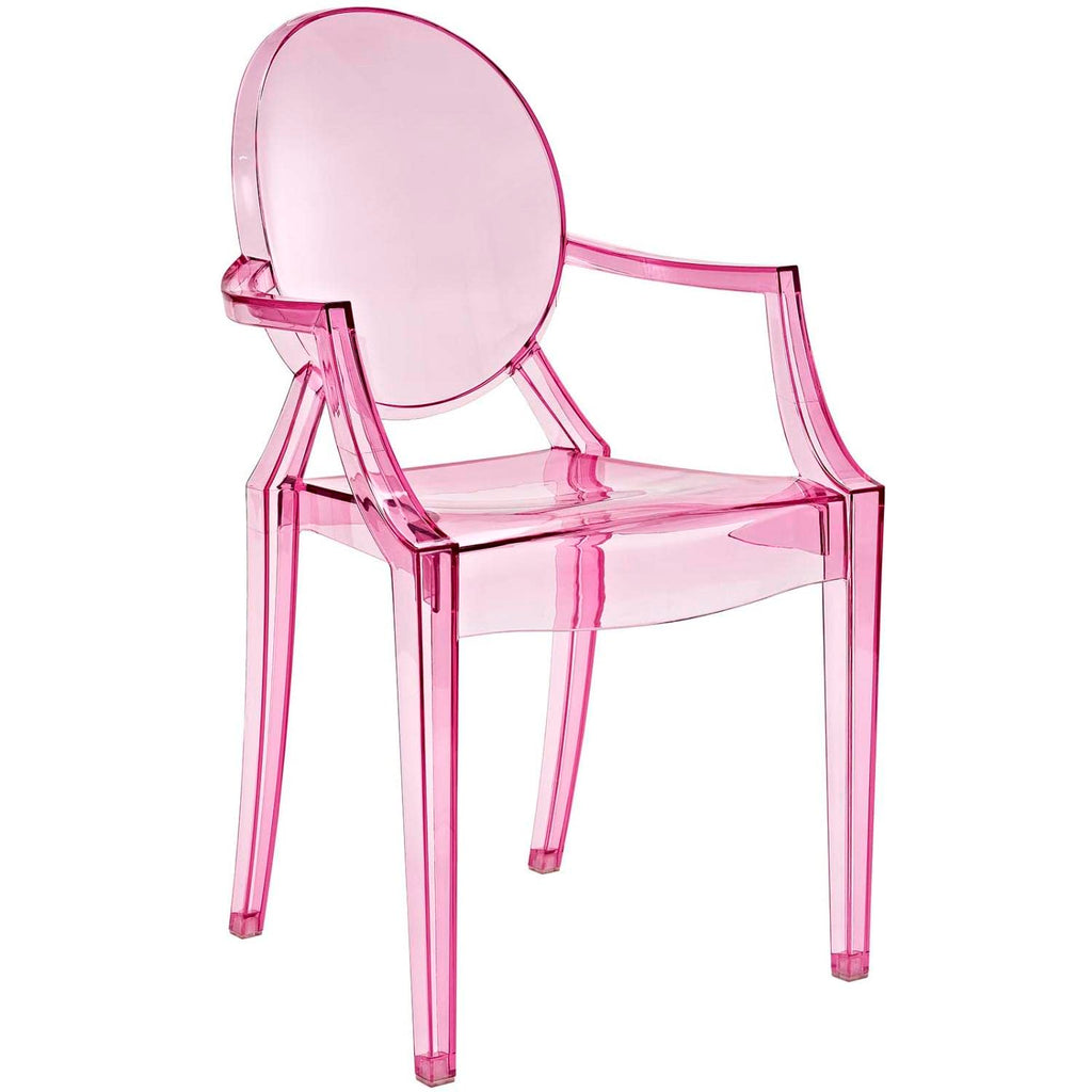 Casper Modern Acrylic Stacking Kitchen and Dining Room Arm Chair in Pink - Fully Assembled