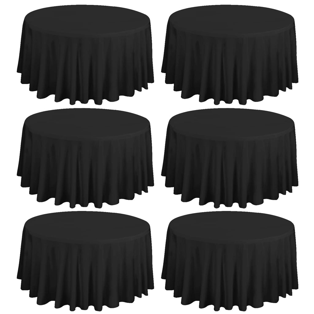 6 Packs Black Round Tablecloth - 120 Inch, Polyester