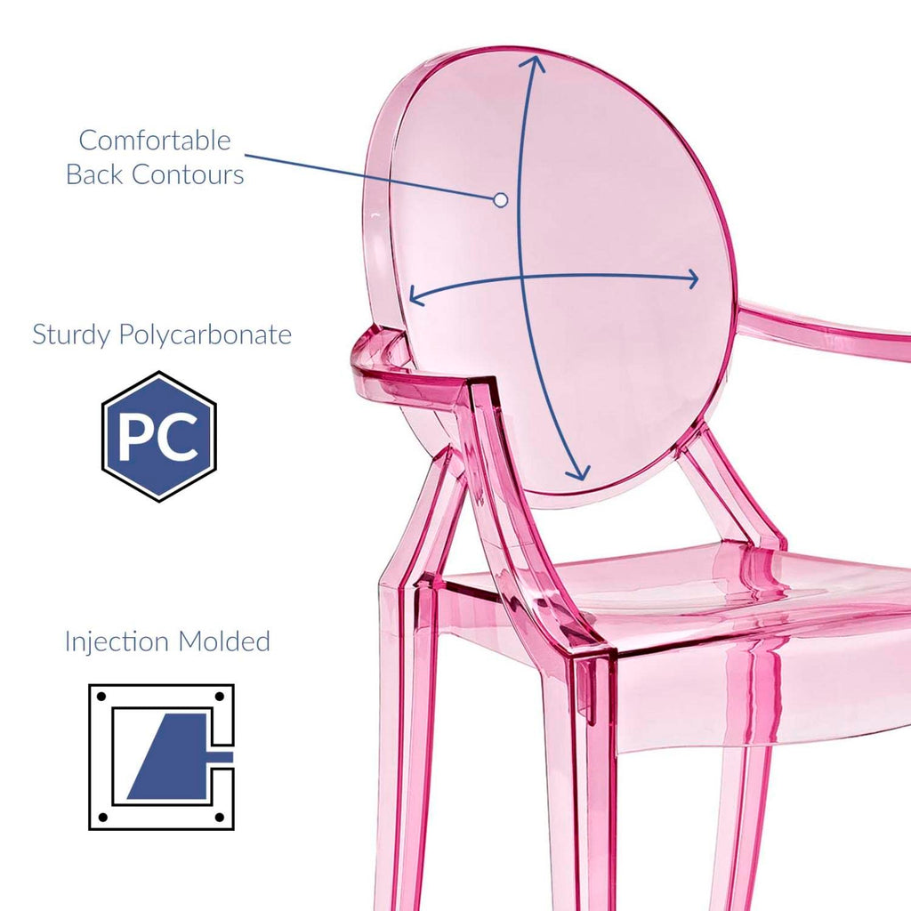 Casper Modern Acrylic Stacking Kitchen and Dining Room Arm Chair in Pink - Fully Assembled