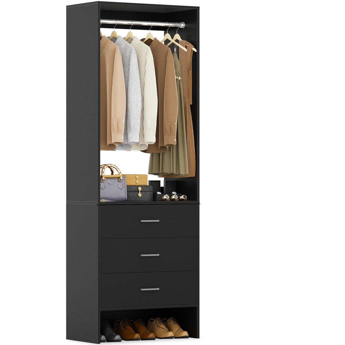 1.8FT Closet System with 3 Drawers, 21.5'' Closet Organizer, Black