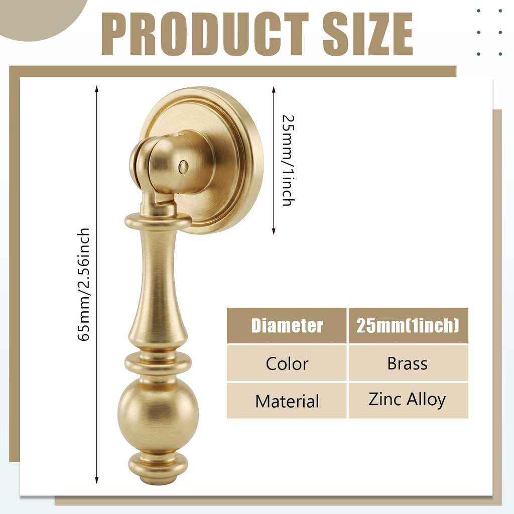 6 Pack Solid Brass Drop Cabinet Pulls 2.5 Inch, Brushed Gold Cabinet Knobs for Dresser and Drawers, Decorative