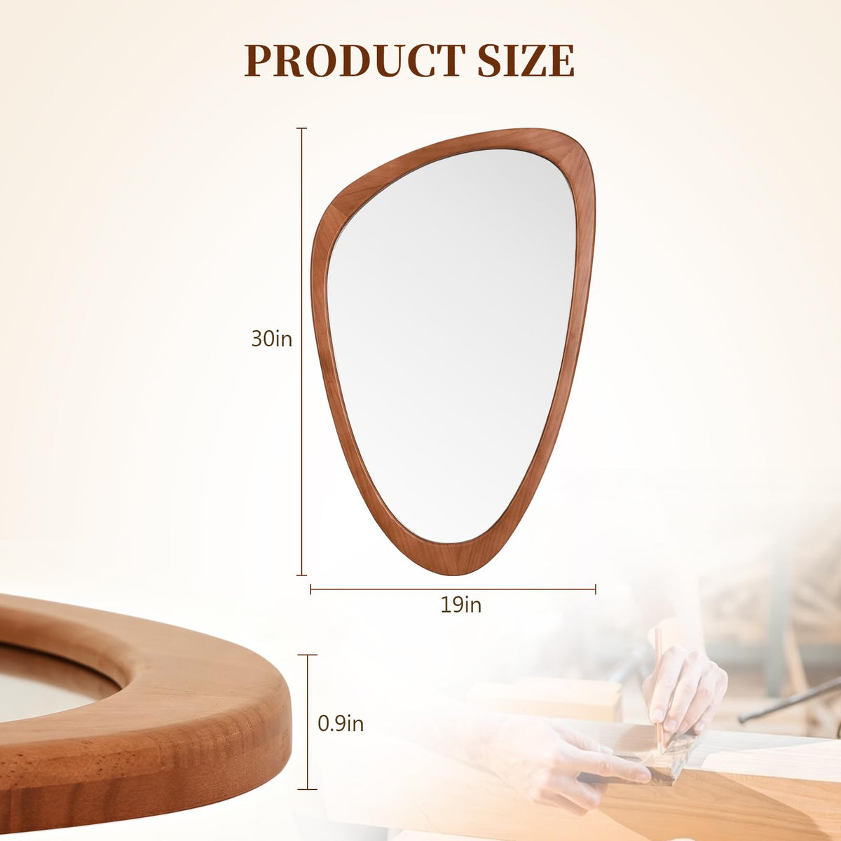 Asymmetrical Mirror, Irregular Wall Mirror, Wall Mirrors Decorative Living Room Entryway Hall, Wood Mirror for mid