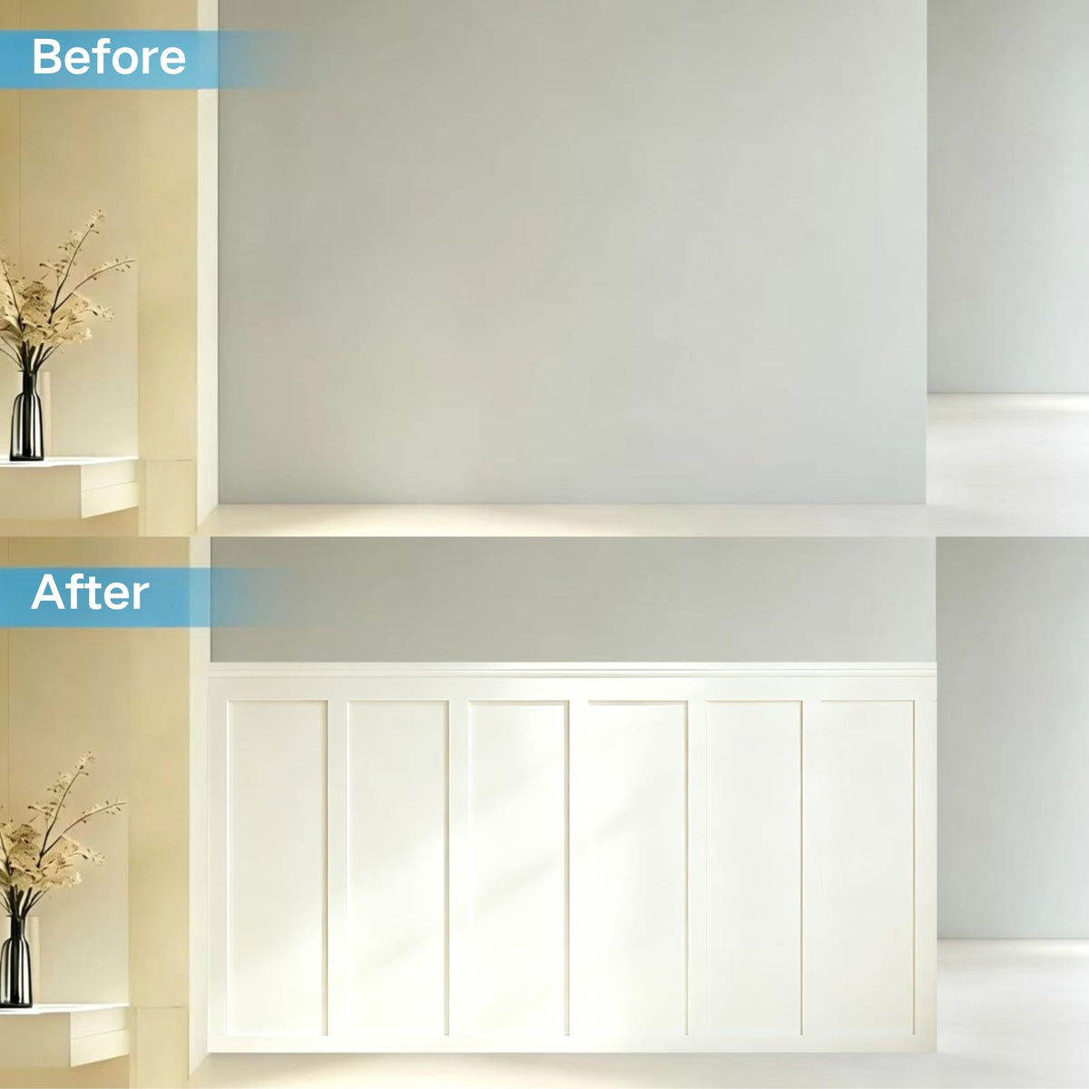 94.5 x 54 Inch MDF Premade Board and Batten Paintable Wainscoting Kit
