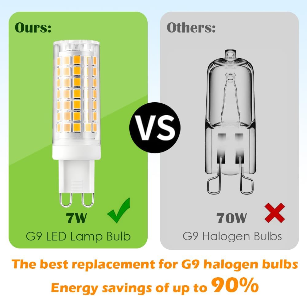 G9 LED Bulbs 7W G9 Bi-Pin Base 70W Halogen Bulbs Equivalent Warm White 2700K 800lm T4 Lamp Bulb, Non-Flicker