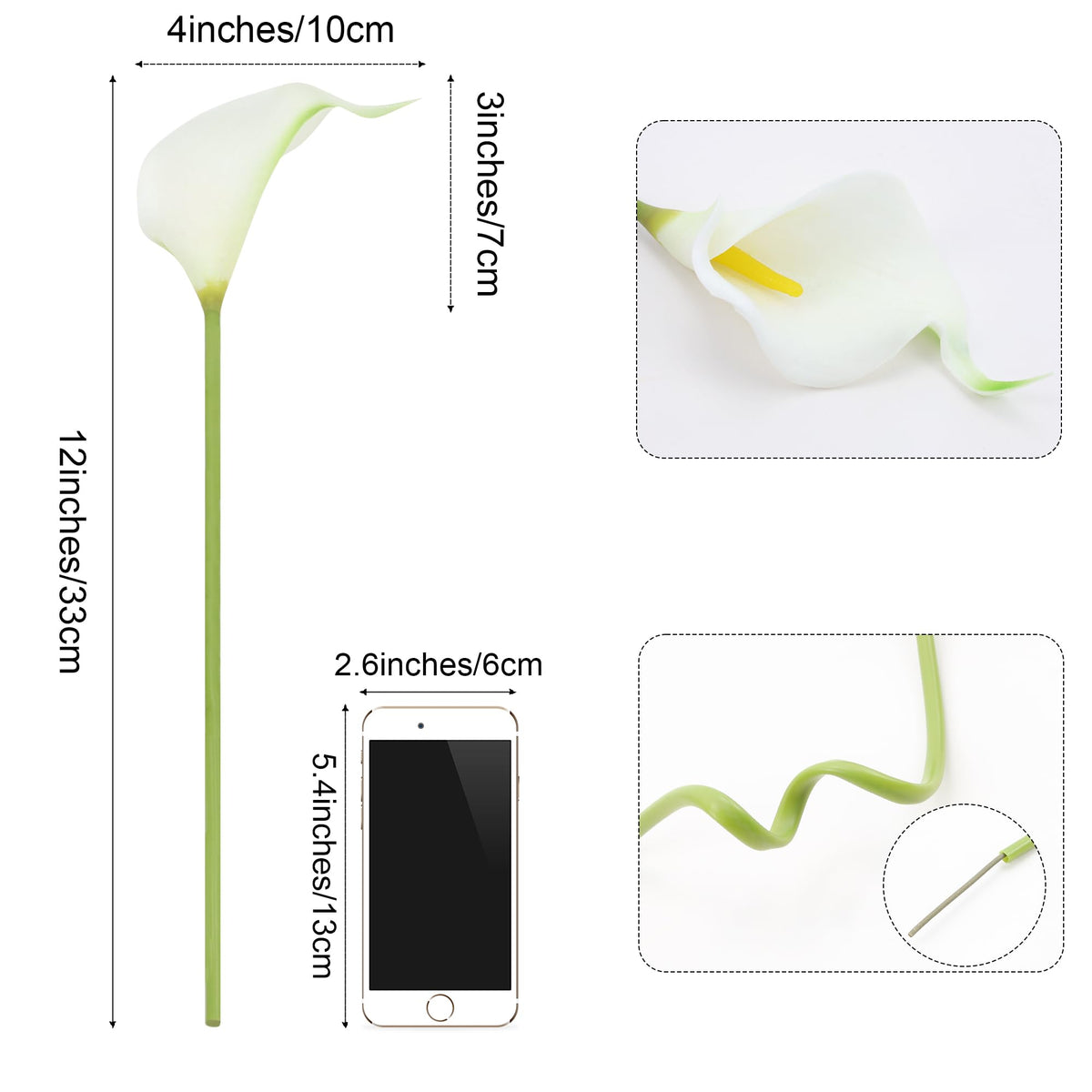 24 Pcs Fake Flowers White Artificial Calla Lily