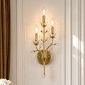 Three-Light Gold Floral Vine Crystal Sconce with Candle Arms