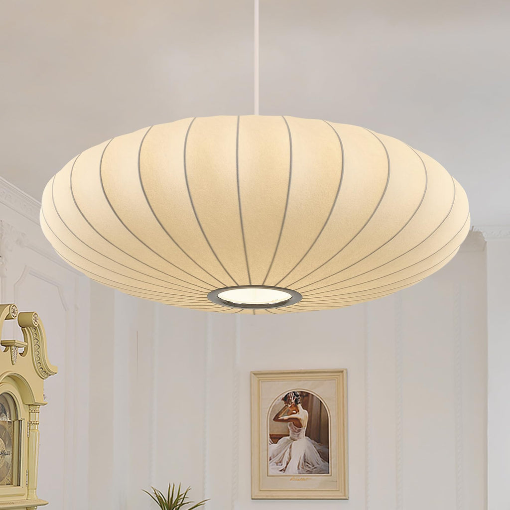 Inspired Nelson Style Lantern Pendant Light White Imitation Silk Bubble Saucer 23.6in
