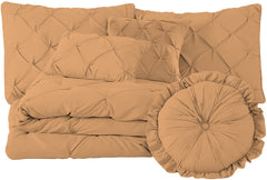 100% Egyptian Cotton 7-Piece Pinch Pleat Pintuck Bedding Comforter Set, 1000 Thread Count (Full, Sand)