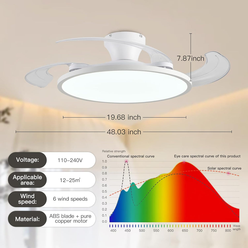 42" Flush Mount Retractable Ceiling Fan with Light & Remote