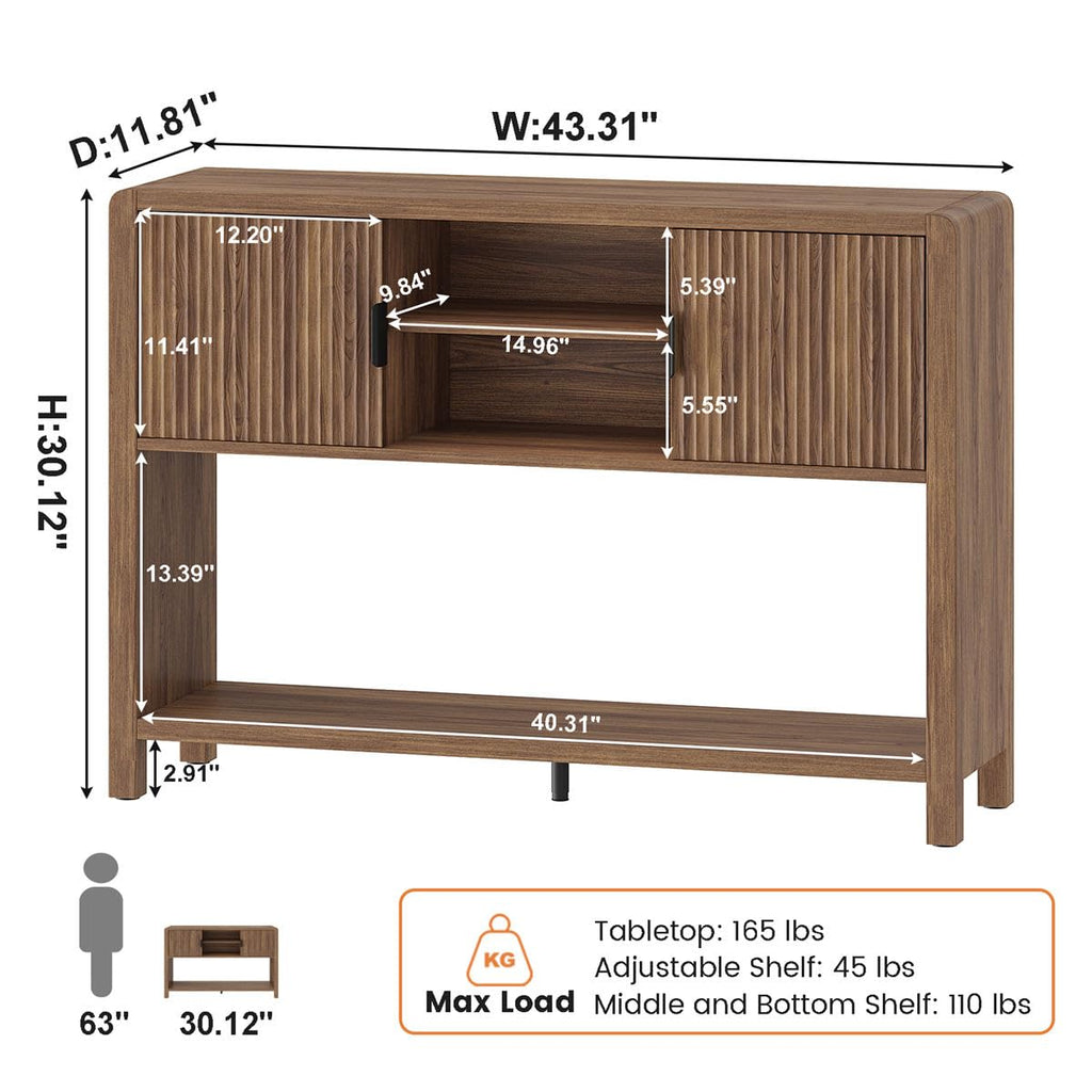 Farmhouse Console Table with 2-Door Cabinet, Retro Entryway Table with Storage Shelf, 43.31 inch Sofa Table Buffet