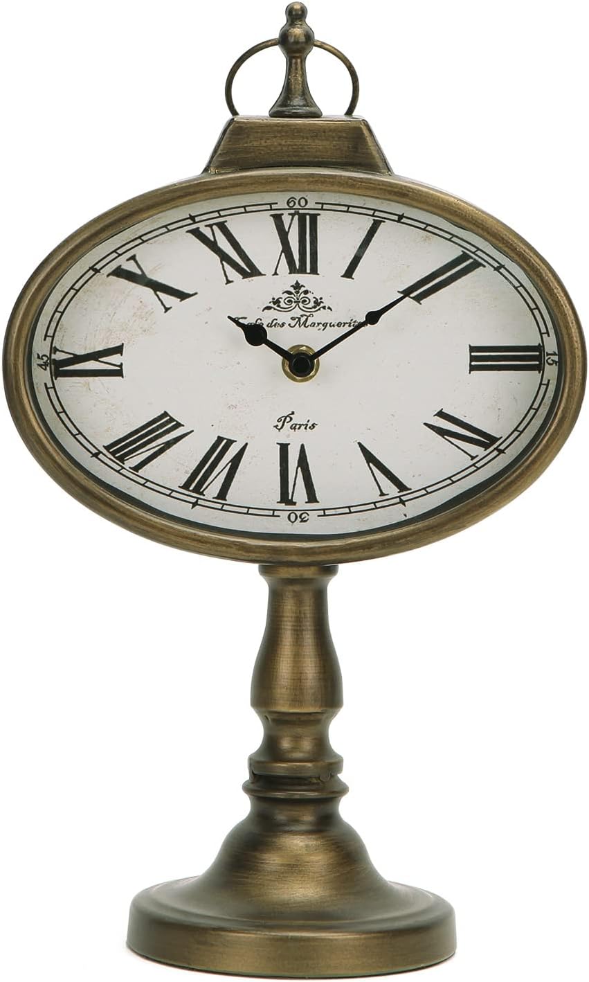 HOME Antique Mantel Clock, Gold Retro Desk Clock Silent-Non-Ticking Battery Operated Decorative Desk Table Clock